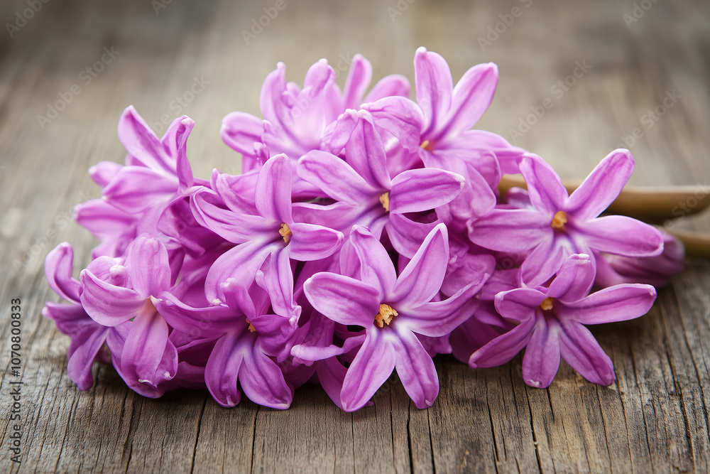 Beautiful cluster of pink hyacinth flowers arranged on a rustic wooden surface, showcasing vibrant colors and delicate petals. Generative AI Beautiful cluster of pink hyacinth flowers arranged on a rustic wooden surface, showcasing vibrant colors and delicate petals. Generative AI