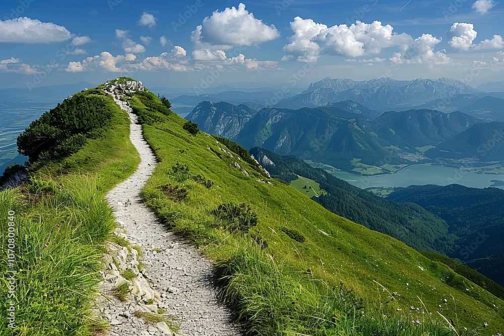 A picturesque path to a mountain summit, perfect for hiking enthusiasts A picturesque path to a mountain summit, perfect for hiking enthusiasts