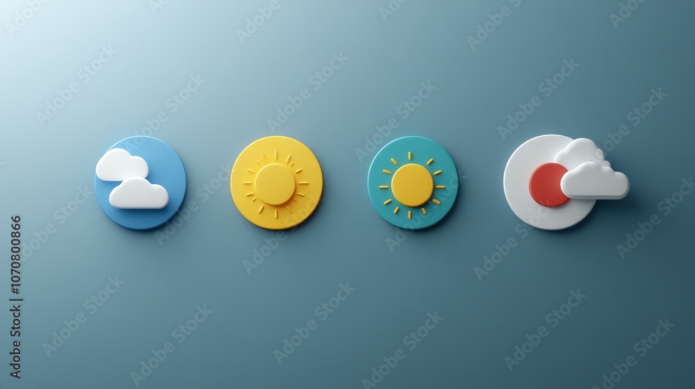 Colorful weather icons on a blue background, representing different weather conditions. Colorful weather icons on a blue background, representing different weather conditions.