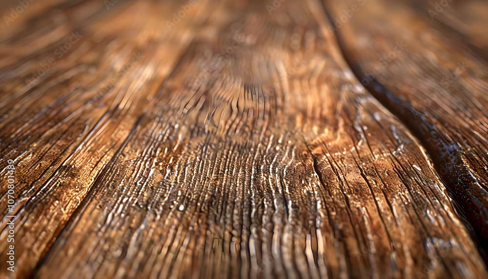 Fototapeta premium Close-up of beautifully textured wooden surface, showcasing rich grain patterns and warm tones in a natural setting.