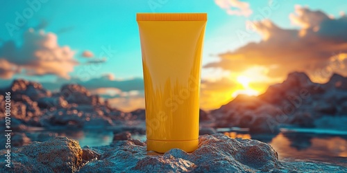 Sunscreen container Commercial poster Product photogr photo