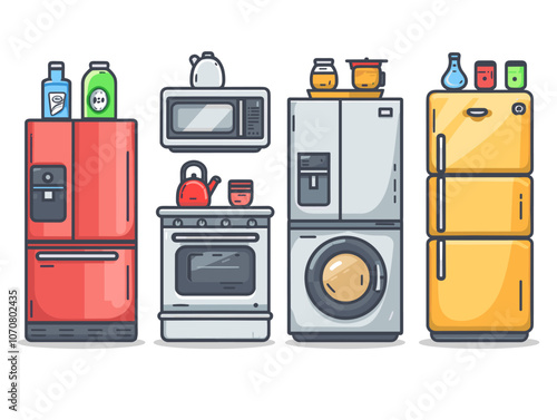 Set of household appliances icons in flat design style. Vector illustration.