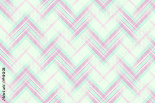 Ragged vector seamless textile, comfort check pattern texture. Diagonal fabric background plaid tartan in light and honey dew colors.