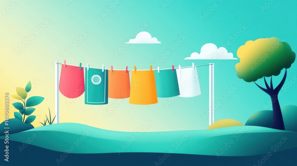 Fototapeta premium Eco-Friendly Outdoor Laundry Drying Line