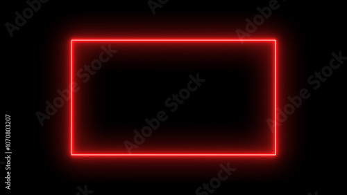 Red neon glowing line frame in motion. 3D LED light box projection with futuristic cyberspace backdrop. Neon line box. photo