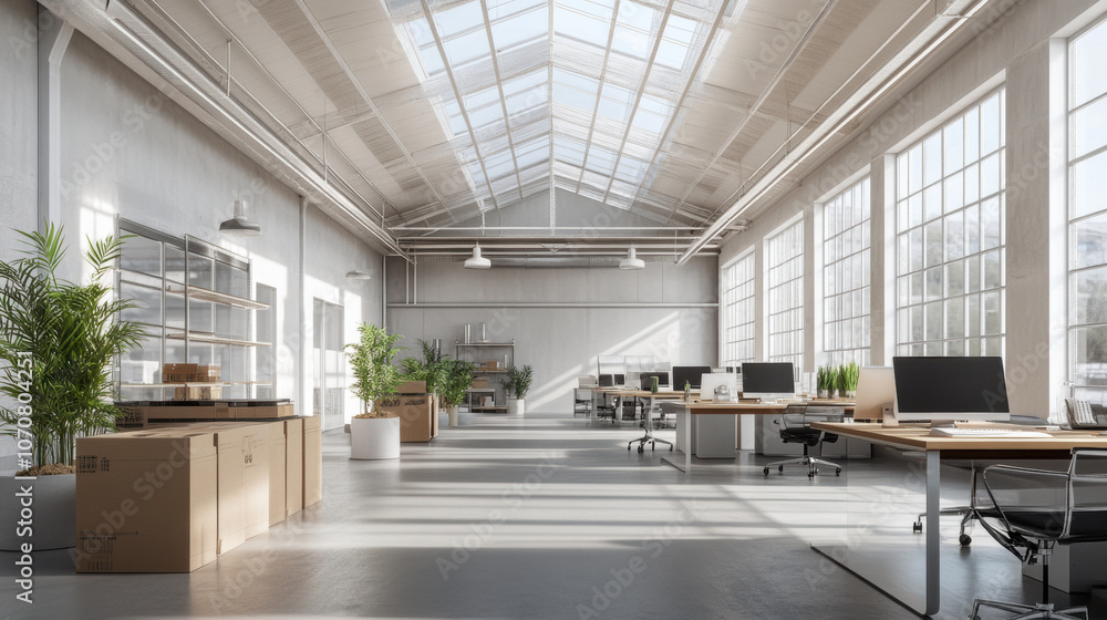 Bright and spacious modern warehouse office with natural light Bright and spacious modern warehouse office with natural light