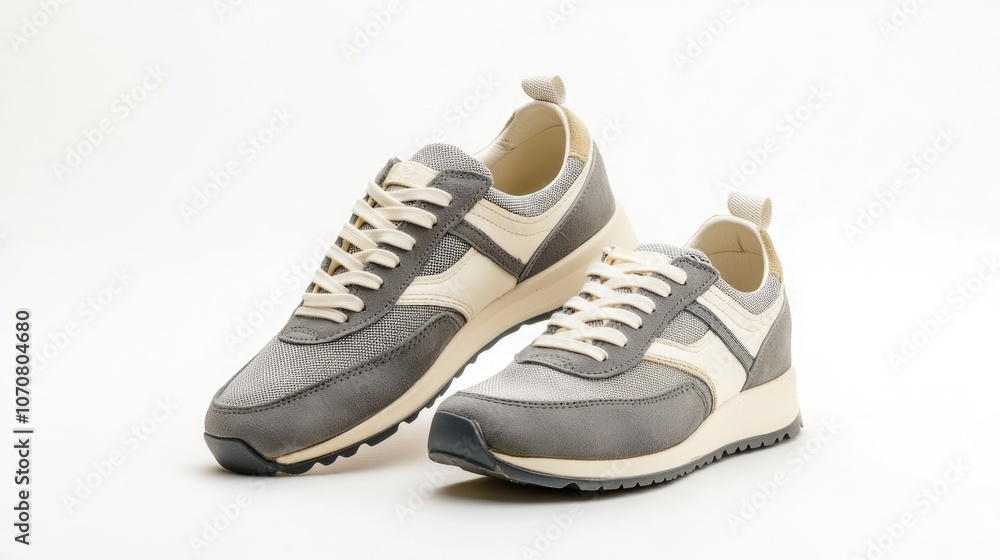 Grey and White Sneakers on a White Background Grey and White Sneakers on a White Background