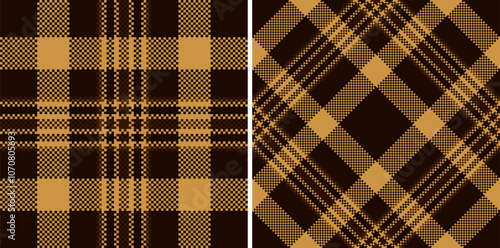 Texture vector textile of check fabric tartan with a seamless plaid background pattern. Set in coffee colors for fashion trends for every season and holiday.