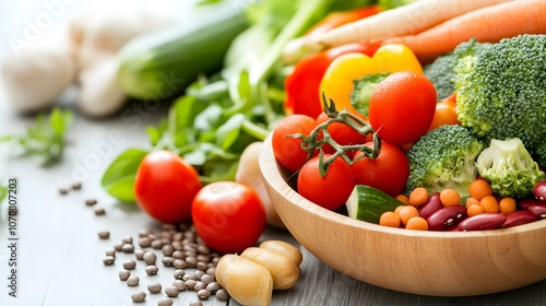 A Wooden Bowl Filled with Colorful Vegetables and Beans