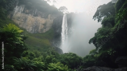 Serene Waterfall in Lush Green Forest