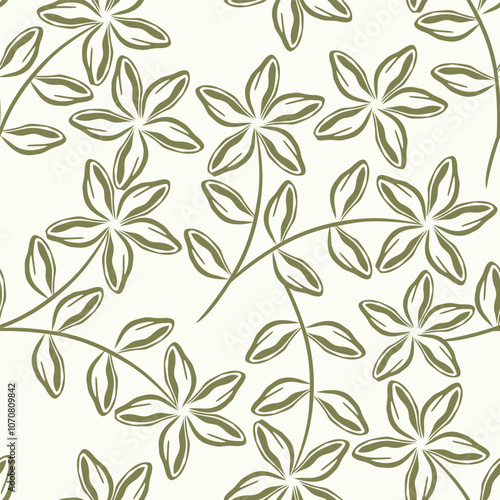 Flower garden wallpaper design vector prepared for textile printing. Seamless floral pattern with abstract hand drawn flower and leaf background elements in purple