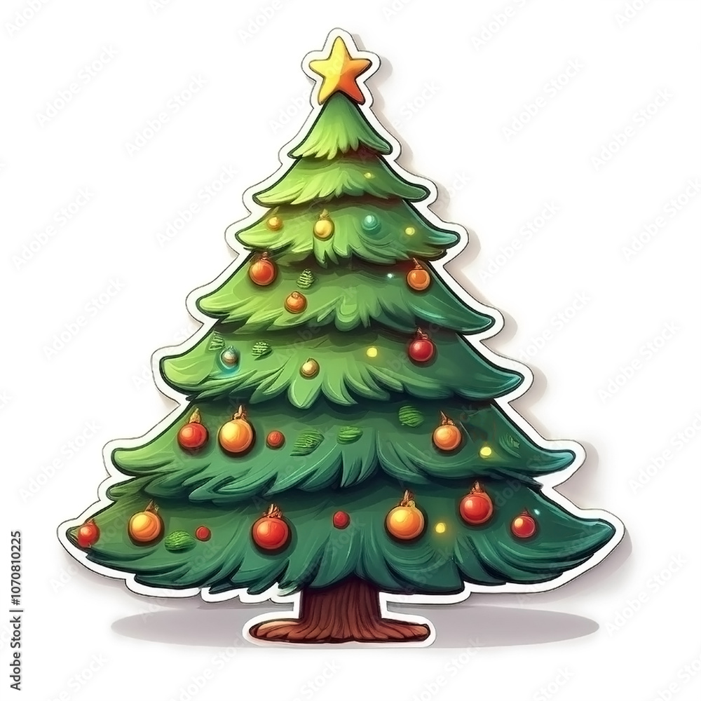 Christmas tree sticker in cartoon style isolated on white background Christmas tree sticker in cartoon style isolated on white background