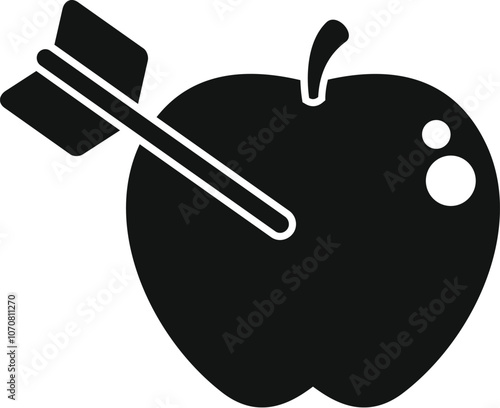 Stylized silhouette of an arrow piercing a ripe apple, symbolizing precision and mastery in archery