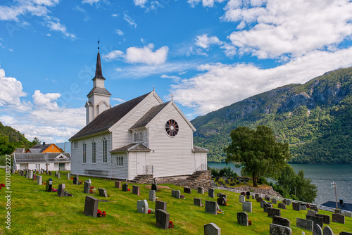 Obraz na płótnie Olmheim Church is a parish church of the Church of Norway in Sogndal Municipality in Vestland county, Norway. w salonie
