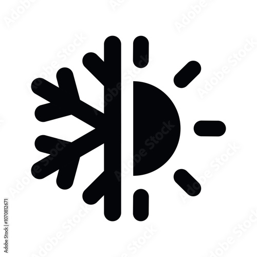 Air condition vector flat white simple icon on black background. Heat and frost symbol, hot sun and frozen cold snowflake illustration.
