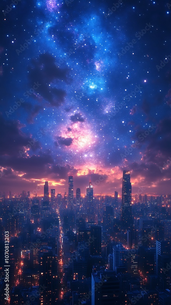 City Skyline Under Sparkling Starry Sky for Vibrant Night Design City Skyline Under Sparkling Starry Sky for Vibrant Night Design