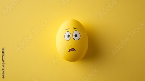 Creative Easter egg idea for kids, featuring eggs with concerned and scared facial expressions drawn on them. Set against a seamless yellow background.