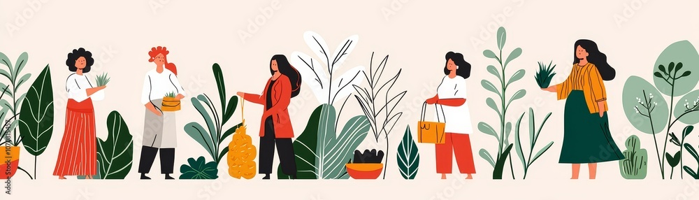 Women cultivating greenery embracing nature through gardening and plant care Women cultivating greenery embracing nature through gardening and plant care