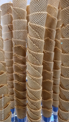 Stacked Ice Cream Cones Ready for Serving photo