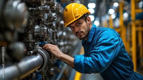 Adjusting Valve at Industrial Site in Morning Light