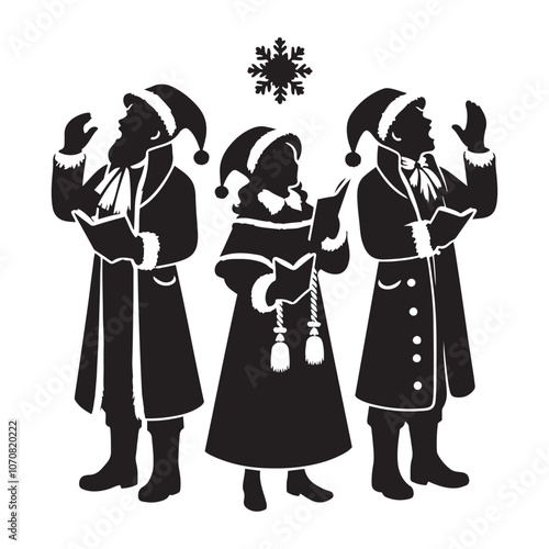 Christmas Carolers Singing silhouette vector art black color design and solid white background 