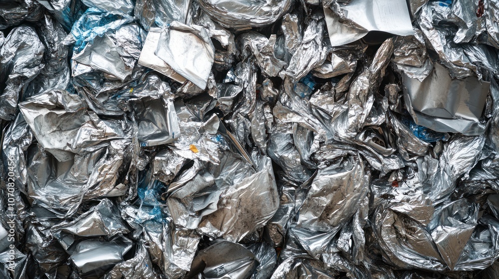 Sustainable aluminum recycling yard with bales, structured for efficient waste control. Sustainable aluminum recycling yard with bales, structured for efficient waste control.