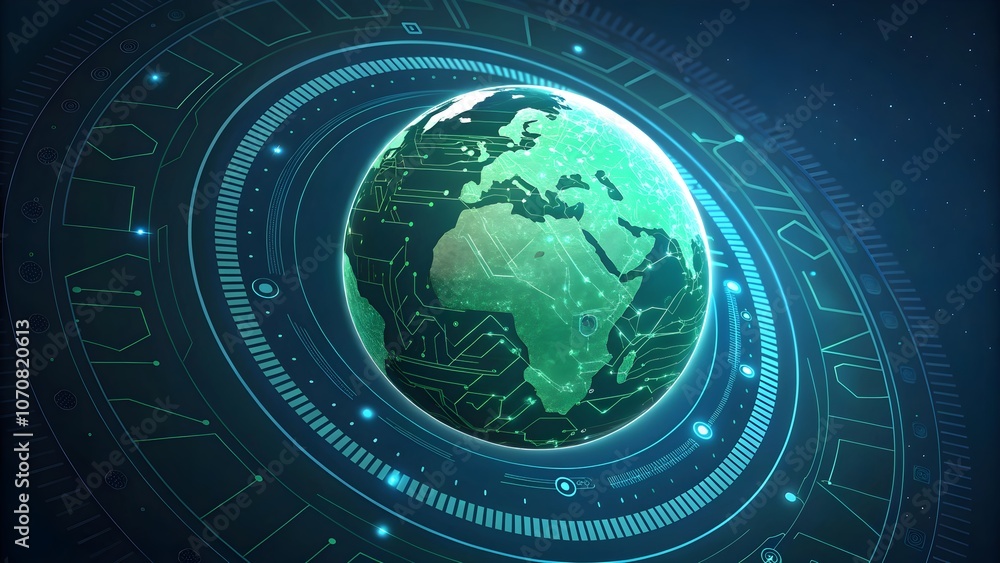 Circular Globe with Circuit Board Design for Technology and Sustainability,Sustainable Future with Globe and Circuit Pattern Circular Globe with Circuit Board Design for Technology and Sustainability,Sustainable Future with Globe and Circuit Pattern