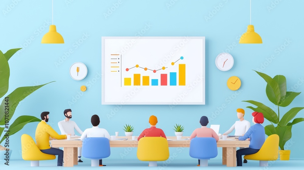 Fototapeta premium Business team collaborates to analyze growth trends through engaging data visualization techniques