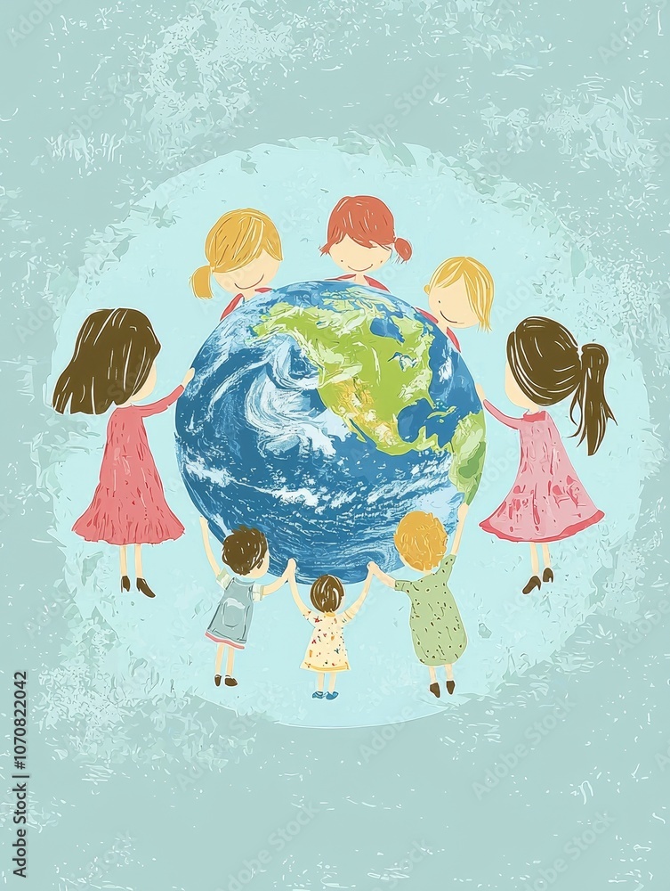 Naklejka premium Children unite to protect our planet and foster global awareness through unity and love