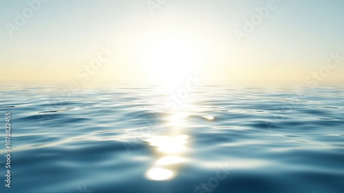 Expansive view of a cruise vessel moving through a tranquil sea, with sunlight reflecting off the water surface