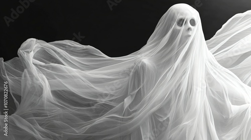 Wallpaper Mural A ghost or a vision in a white sheet. Halloween. An eerie ghostly being made of ectoplasm. The concept of horror and anxiety. Illustration for cover, postcard, interior design, decor or print Torontodigital.ca