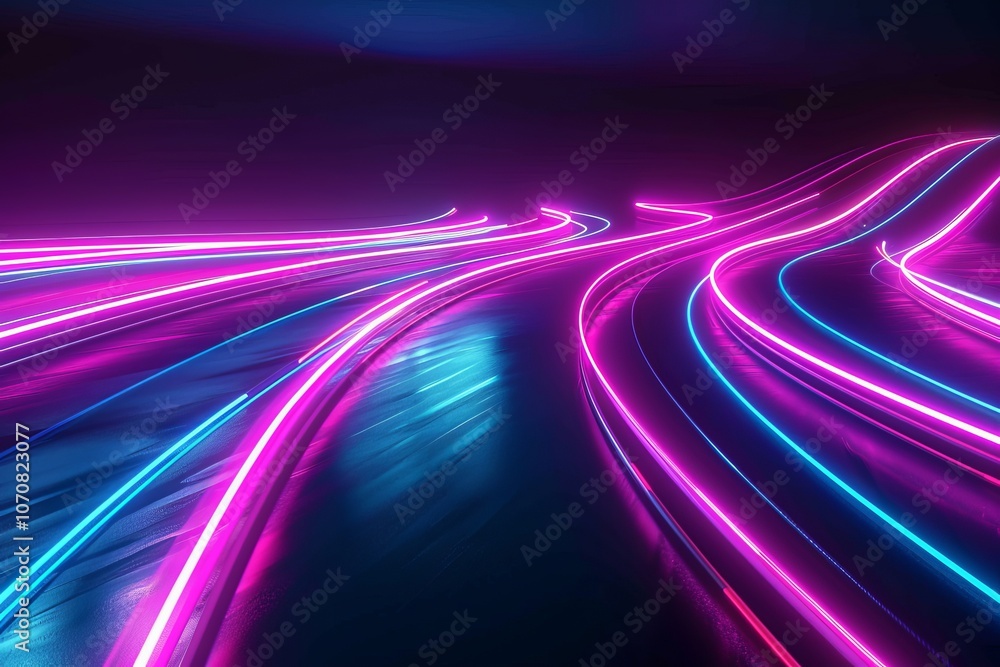 Futuristic neon motion lines against a dark background, perfect for designing engaging banners, postcards, and illustrations Futuristic neon motion lines against a dark background, perfect for designing engaging banners, postcards, and illustrations