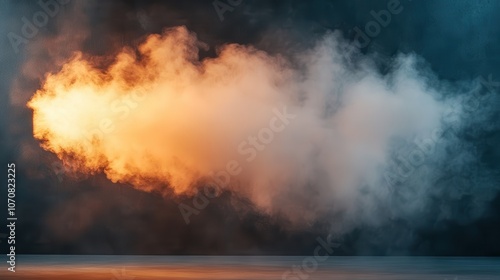 A striking visual of a vivid orange smoke cloud against a dark background, evoking a sense of mystery and dynamic motion, captured in a studio environment.