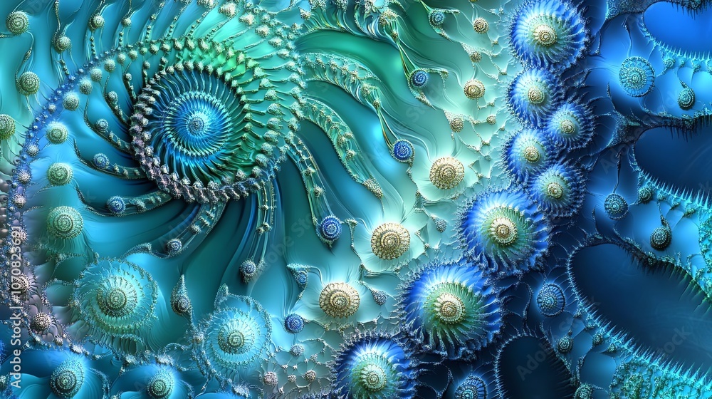Abstract fractal design in vibrant blue and green hues, featuring intricate swirling patterns. Abstract fractal design in vibrant blue and green hues, featuring intricate swirling patterns.