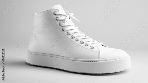 White Leather High-Top Sneakers with Thick Platform Sole photo