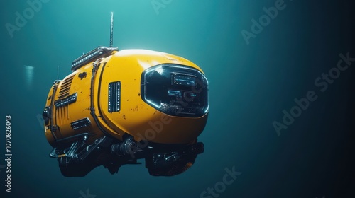 Yellow underwater technology vehicle, ready for ocean exploration, clean background. photo