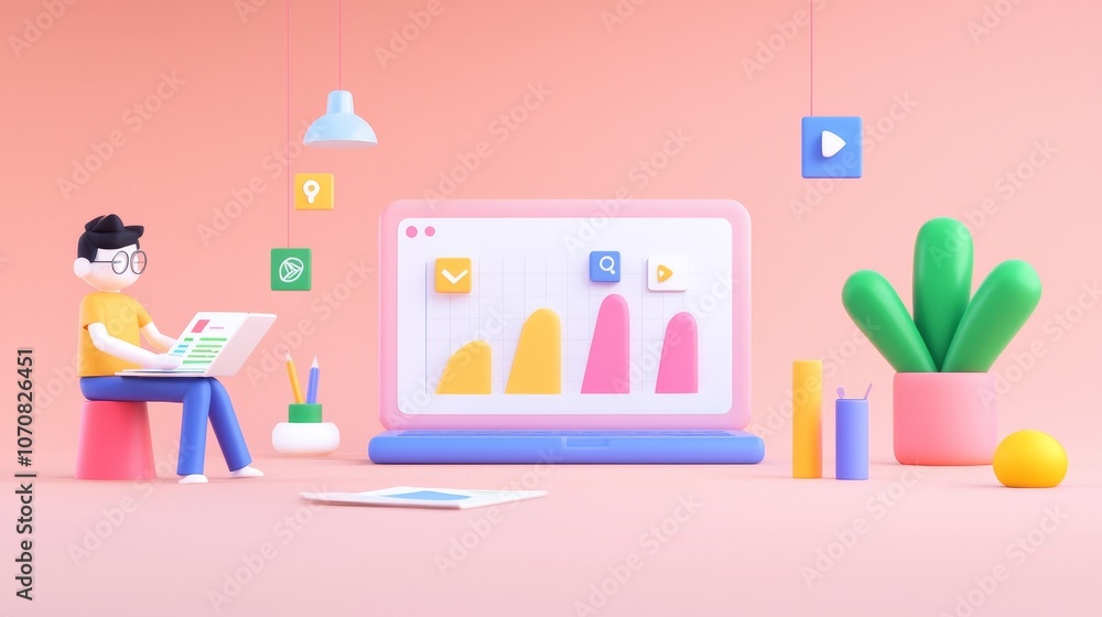 Professional analyst analyzes business data trends using modern visualization tools in a creative workspace