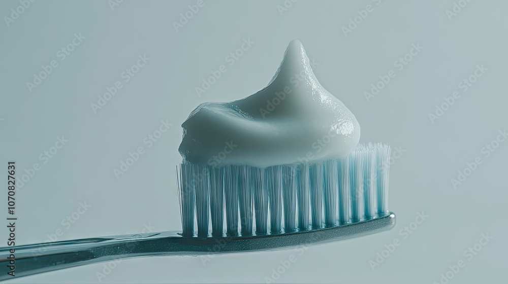 Small amount of toothpaste neatly applied on a transparent toothbrush, isolated against a plain white backdrop, focusing on freshness. Small amount of toothpaste neatly applied on a transparent toothbrush, isolated against a plain white backdrop, focusing on freshness.