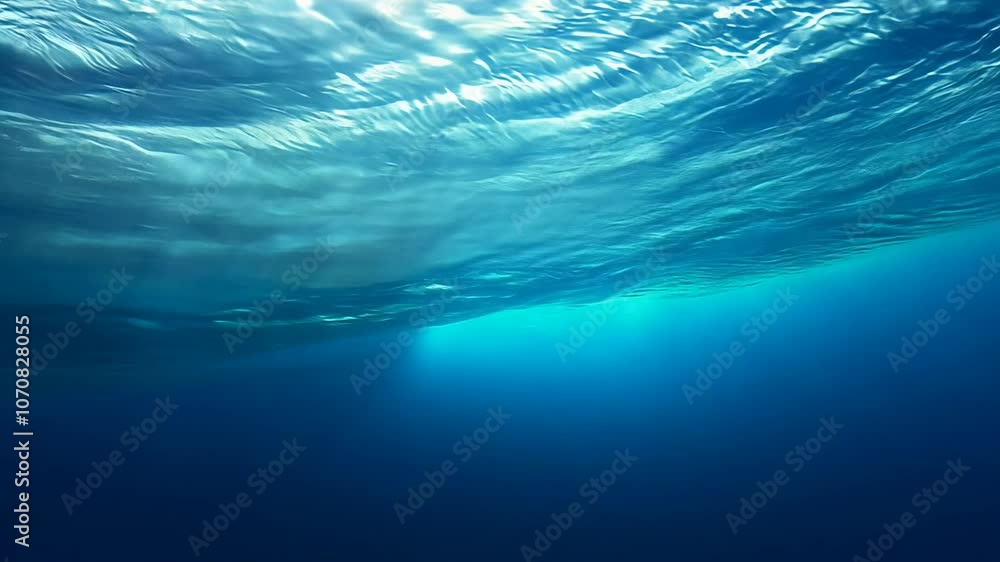 Underwater view of ocean with sun rays shining through Underwater view of ocean with sun rays shining through