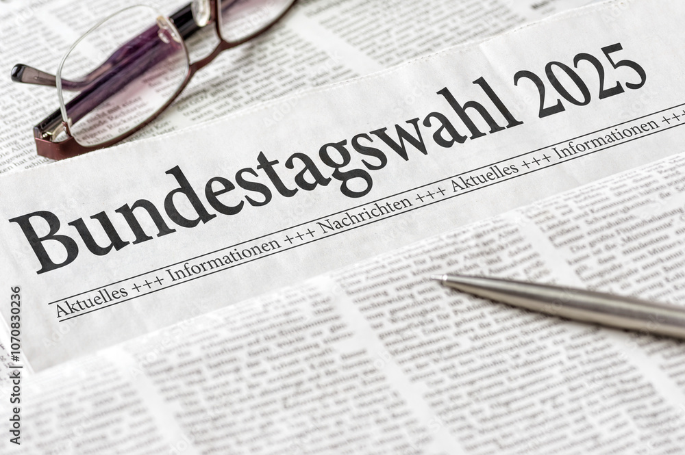 Obraz premium Zeitung mit der Überschrift Bundestagswahl 2025