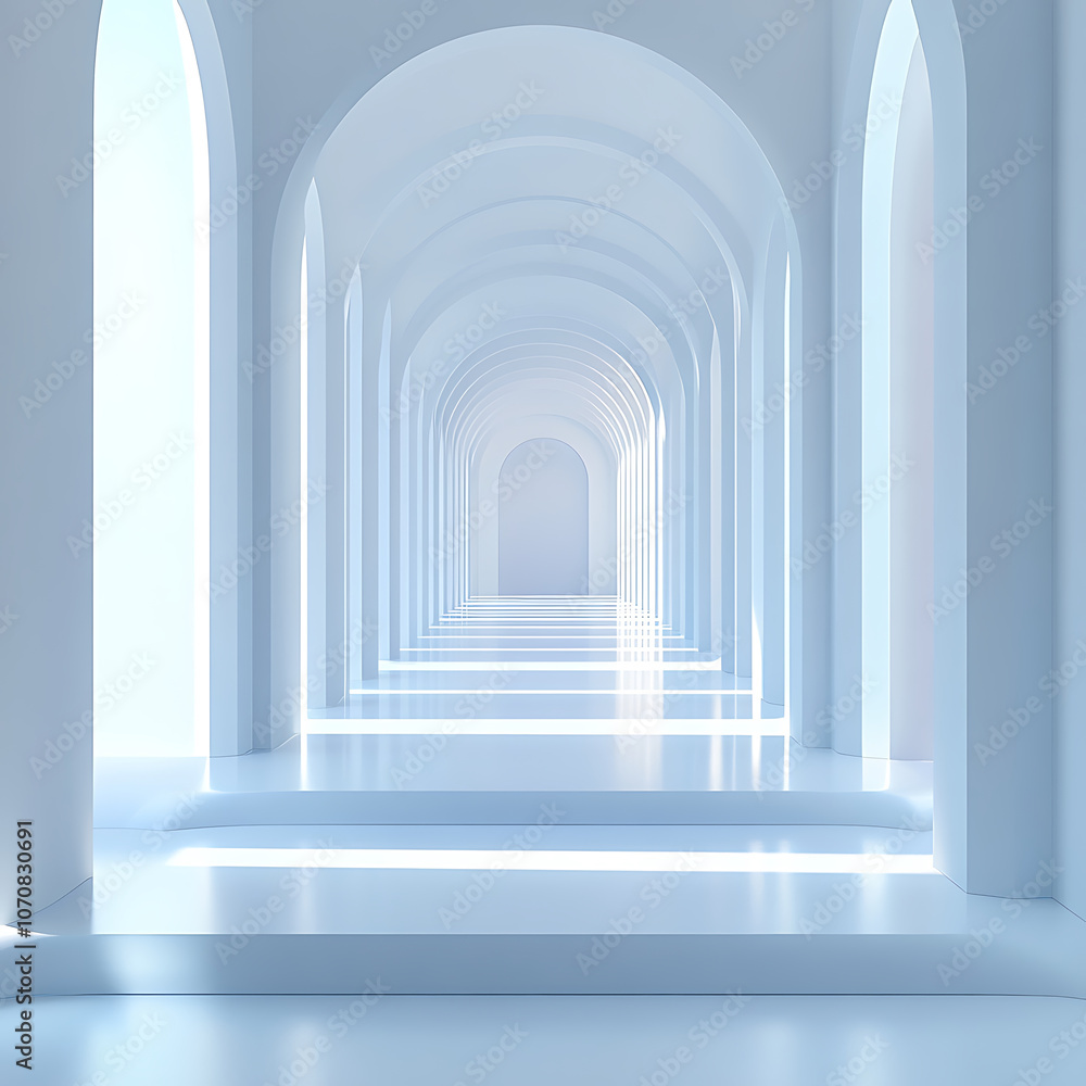 serene and modern architectural space featuring series of white arches and soft lighting, creating tranquil atmosphere. design emphasizes minimalism and elegance serene and modern architectural space featuring series of white arches and soft lighting, creating tranquil atmosphere. design emphasizes minimalism and elegance