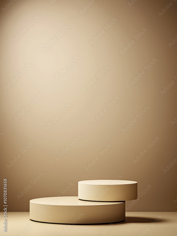 Minimalistic composition of two stacked circles on a smooth surface, against a warm, neutral background. Minimalistic composition of two stacked circles on a smooth surface, against a warm, neutral background.