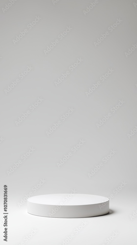 Minimalist white pedestal on gray background, ideal for product presentation and creative displays. Minimalist white pedestal on gray background, ideal for product presentation and creative displays.