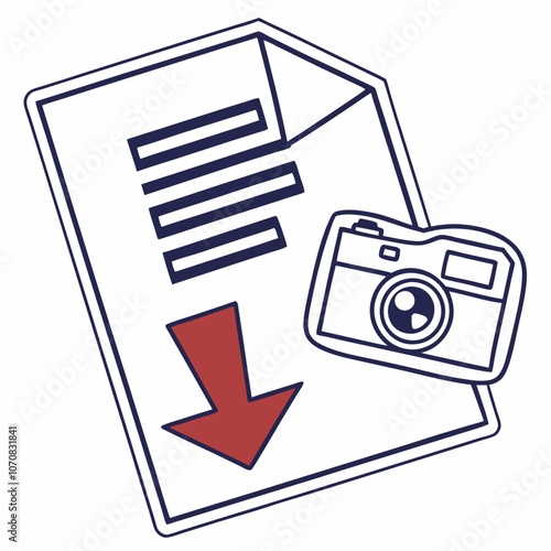 Document with download arrow and camera icon