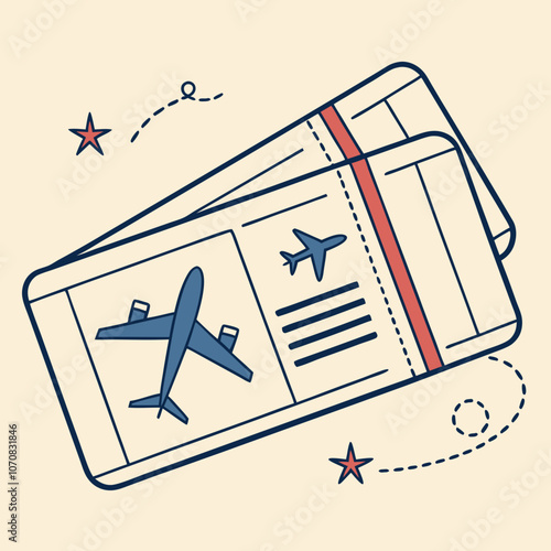 Airplane tickets illustration with travel icons