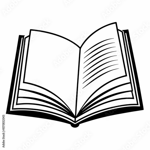 Open book icon illustration in simple black and white style