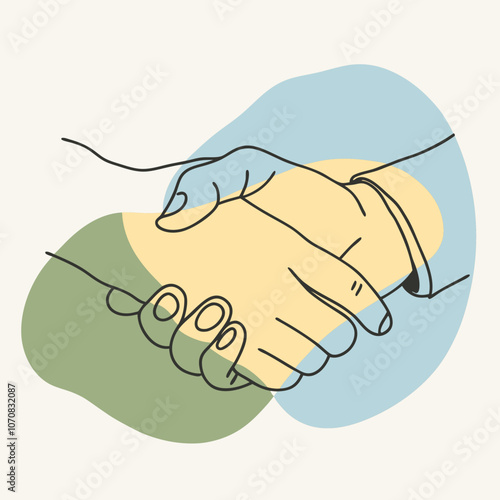 Abstract handshake with overlapping colors for teamwork concept