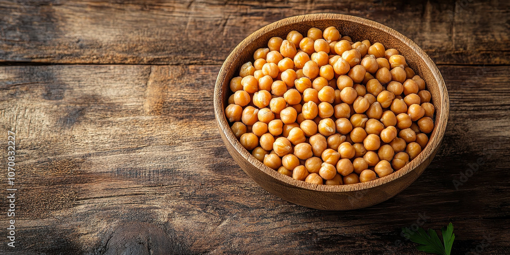 Wooden Bowl of Roasted Chickpeas on Rustic Table for Healthy Snack Concept Wooden Bowl of Roasted Chickpeas on Rustic Table for Healthy Snack Concept