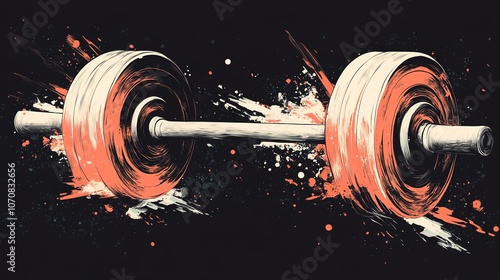 A dynamic weightlifting barbell splattered with vibrant colors against a dark background.