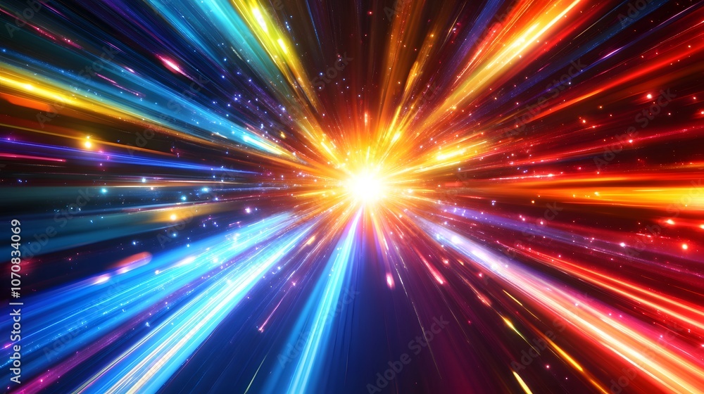 Abstract Colorful Light Streaks Radiating from a Bright Center Abstract Colorful Light Streaks Radiating from a Bright Center